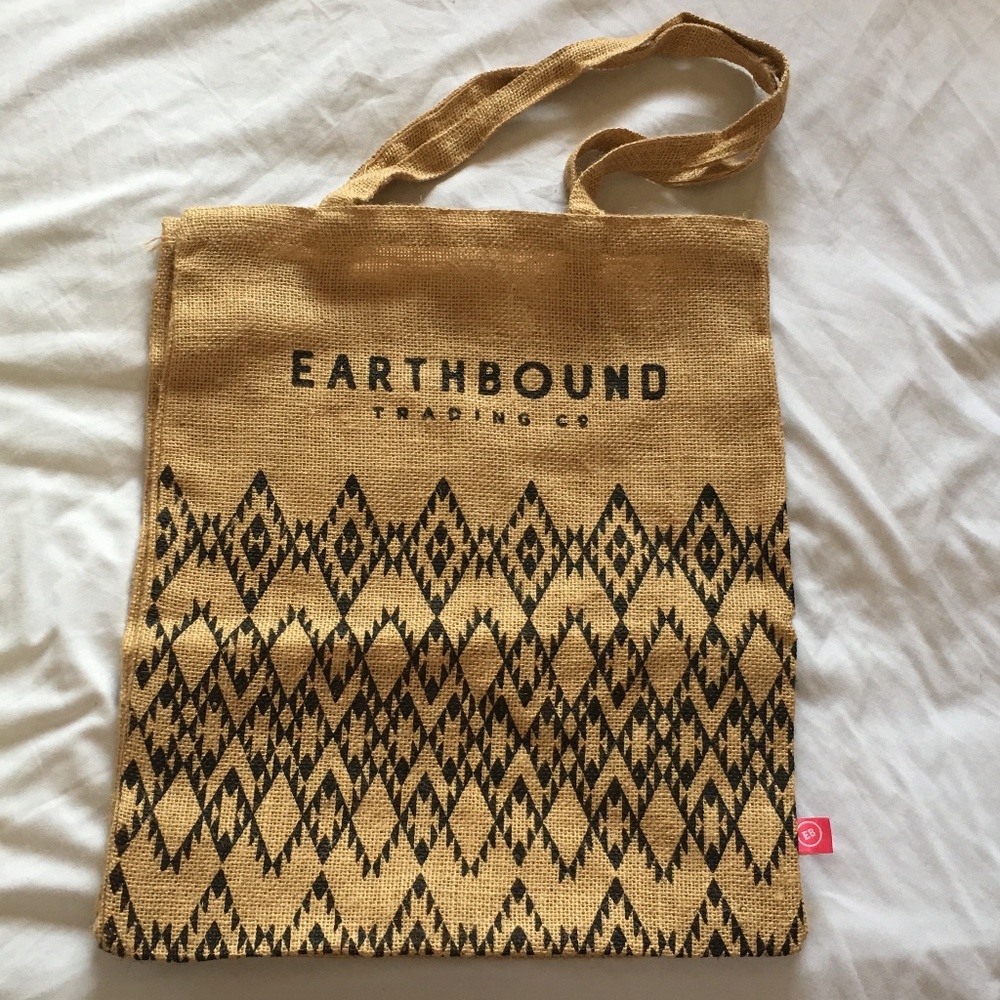 Earthbound Burlap Reusable Boho Tote Bag